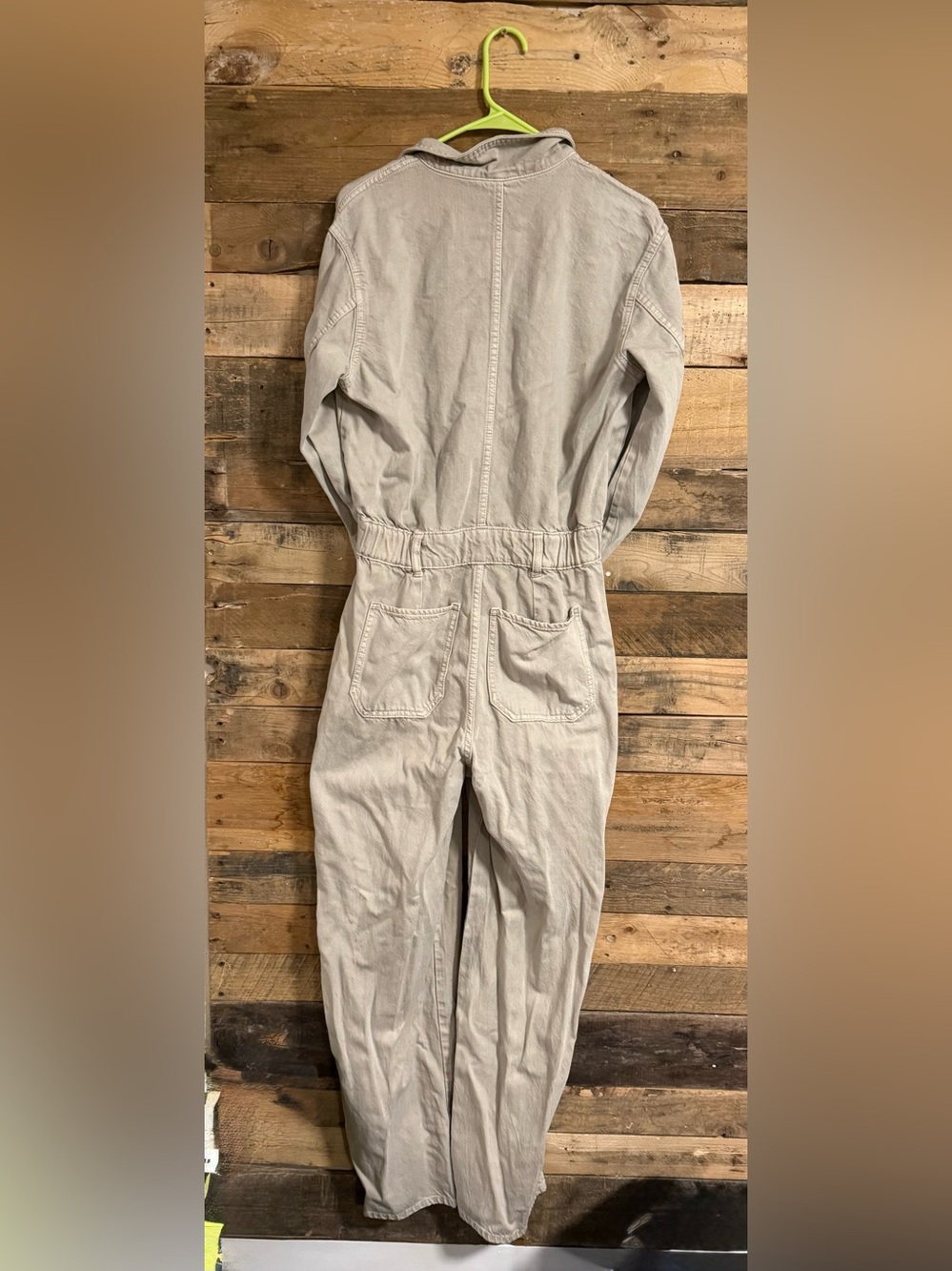 Beige Denim Jumpsuit with Button Front - Picture 3 of 5